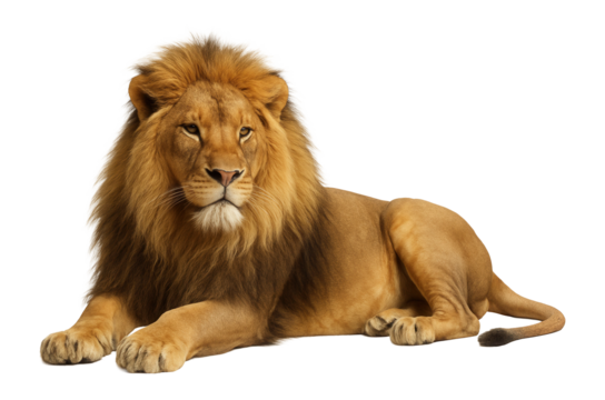 Lying lion with a calm expression.