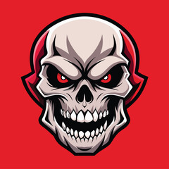 Fierce skull with glowing red eyes and sharp teeth menacing aggressive
