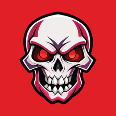 Fierce white skull with glowing red eyes and sharp teeth vector