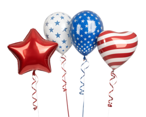 Patriotic balloons with American flag design in star and heart shapes