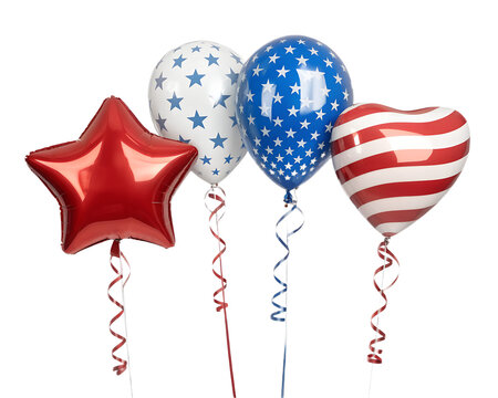 Patriotic balloons with American flag design in star and heart shapes