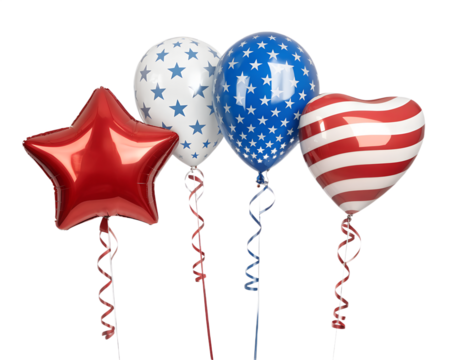 Patriotic balloons with American flag design in star and heart shapes