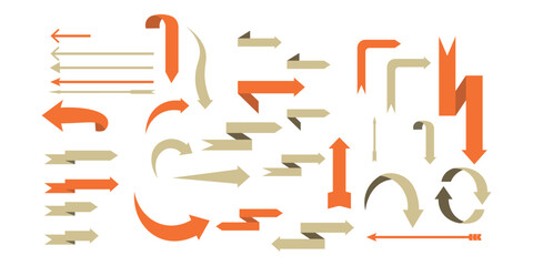 Dynamic orange and red-orange arrows with abstract geometric shapes in minimalist modern style. 3D rendered digital artwork with movement, direction, and futuristic composition. Perfect for infographi