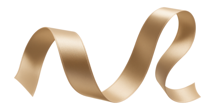 Beige satin ribbon curving softly, offering an elegant accent.
