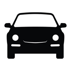 A simple black and white car illustration with headlights and a smiling grill front view design style vector