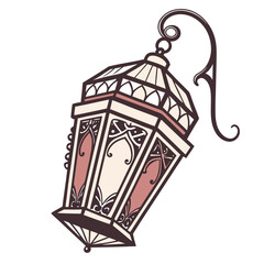 A decorative vintage lantern with an ornate design, perfect for adding an oriental touch to any setting isolated on white background