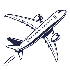 Illustration of an airplane taking off, isolated on white background, perfect for travel and transportation themed designs