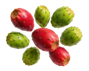 Fresh red and green prickly pear cactus fruits.