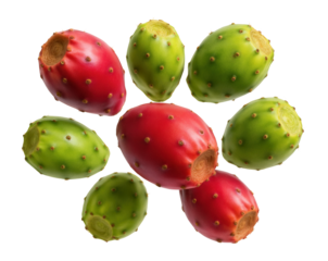 Fresh red and green prickly pear cactus fruits.