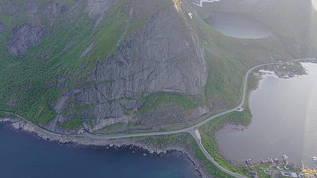 Scenic view from Reinebringen trail near Reine in the lofoten islands, Norway