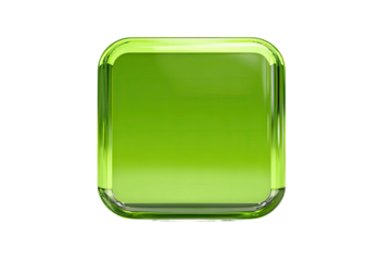 A vibrant lime-green square button, glass-like