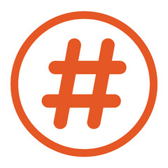 An orange hashtag symbol is centered inside an orange circle on a white background design element vector