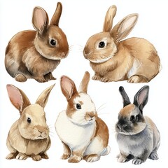 Fototapeta premium Watercolor Rabbits Collection - Cute Animal Illustration , PNG isolated cut out image