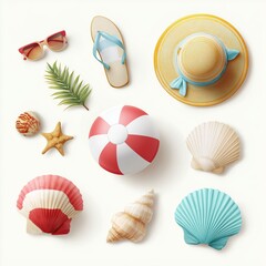 Obraz premium Summer Beach Vacation Essentials Collection , PNG isolated cut out image
