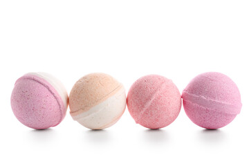 Row of bath bombs on white background
