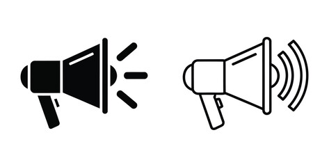 Two megaphone icons one black and one outlined with sound waves on a white background illustration vector
