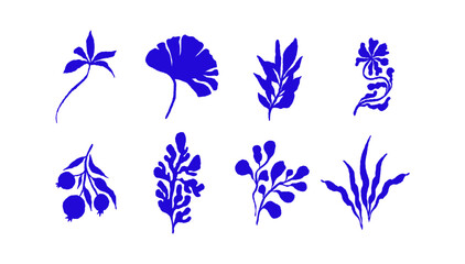 Vector abstract logo templates, icons and symbols, art prints with minimal shapes in  floral wavy ink rough hand drawn naive style, cover, packaging, branding design templates