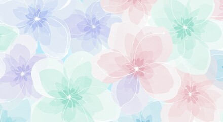 Soft Pastel Floral Pattern with Light Blue Pink and Green Flowers for Decorative Design