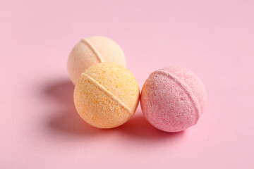 Set of bath bombs on  pink background