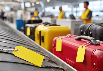 Colorful luggage on airport conveyor belt (1)