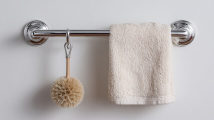 Towel and brush on bathroom wall