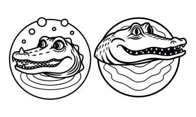 Alligator Silhouette Clipart Design - Alligator Vector illustration in black and white