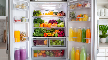 Refrigerator interior with fresh fruits and vegetables