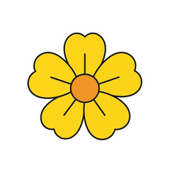 Fototapeta premium Simple yellow flower icon with a retro groovy aesthetic. Vector graphic illustration isolated on a white background.