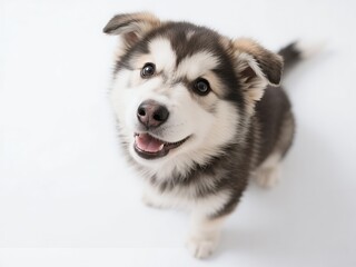 Obraz premium Alaskan puppy smiling on plain white background