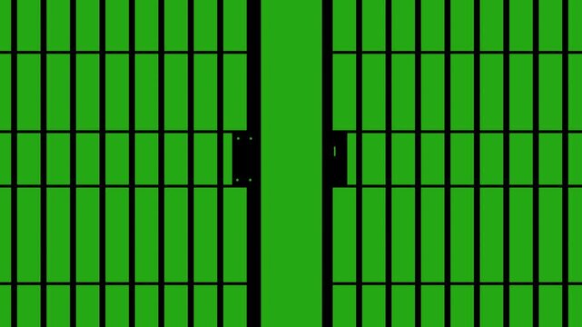 Animation of opening and closing the grate, the prison door, on a green screen chromakey. 4K