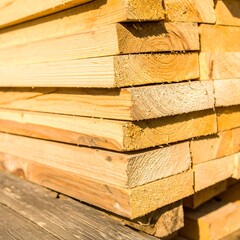 Stacked lumber boards