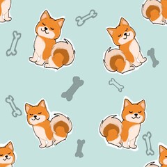 Childish seamless pattern with dogs. Featuring Shiba Inus. Cute baby design.