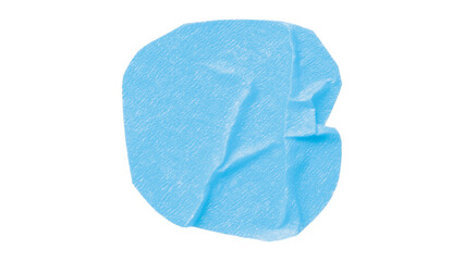 Light blue circle masking tape sticker with wrinkled edges, separate wrinkled round paper on transparent background.
