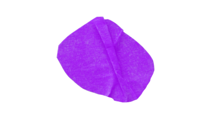 Purple circle masking tape sticker with crumpled edges, separate crumpled round paper on transparent background.