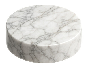 Circular white marble trophy base with distinct veining and luxurious texture.