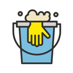 Bucket and Gloves icon vector image. Suitable for mobile apps, web apps and print media.