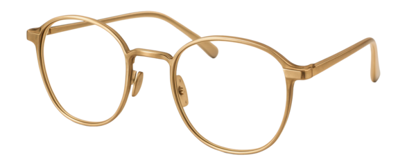 Lightweight titanium reading glasses with a brushed gold finish.