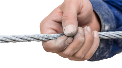 Hands of a worker wrapping a metal rod with care