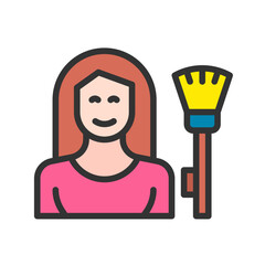 Woman Dusting icon vector image. Suitable for mobile apps, web apps and print media.