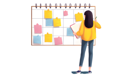 Person looking at a calendar on the wall, planning the day?s tasks