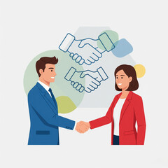 Flat vector illustration of business people shaking hands, partnership and trust