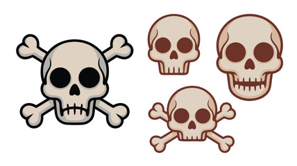 Cartoon Skull Collection Jolly Roger, Skull with Crossbones, and Classic Skull Illustrations