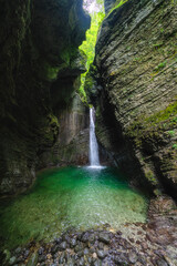 Beautiful landscape at the famous Kozjak waterfall, near Kobarid, Slovenia.
