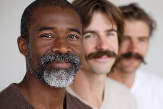 Close-up portrait of men showcasing mustaches for Movember awareness Generative AI