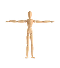 Wooden mannequin training on white background