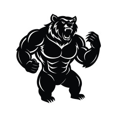 Fierce muscular black bear standing aggressively with bared teeth