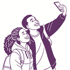 Obraz premium Couple taking a selfie with a smartphone on a white background mobile phone technology