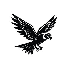 Majestic black bird of prey soaring with wings spread wide in flight
