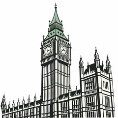 Big Ben Clock Tower and Westminster Palace in London with a stylized illustration iconic landmark