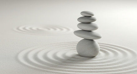 Zen Serenity Stacked Stones in Rippling Sand for Calm and Balance